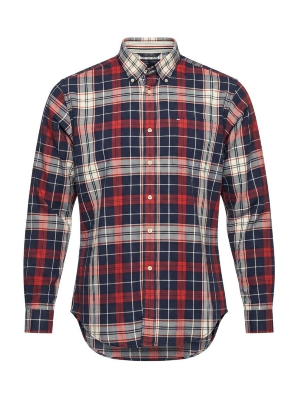 Tommy Hilfiger Mens Red & Navy Plaid Long-Sleeve Button-Down Shirt L